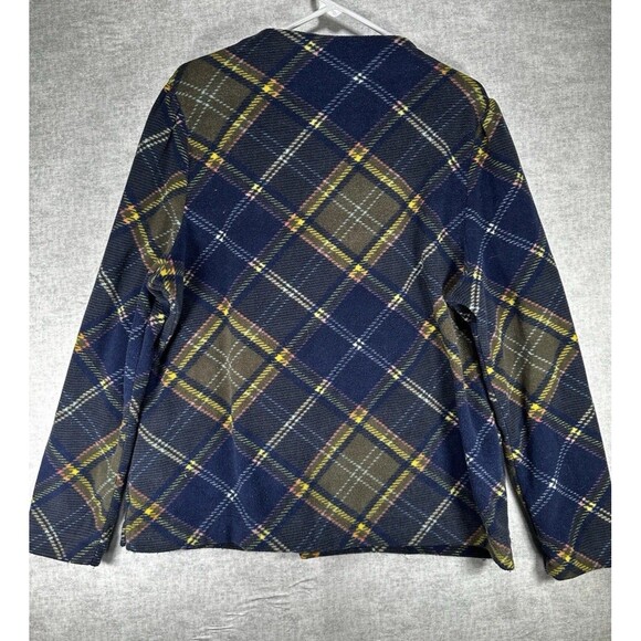 TALBOTS Funnel Neck Pullover Fleece Top CAMPING PLAID w/PUFF SLV Blue/Olive XL - Picture 6 of 8